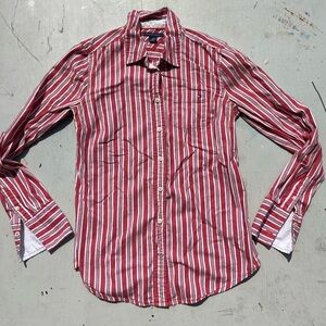 Women's Tommy Hilfiger Shirt Red Striped S Preppy 90s Normcore Yacht Collegiate